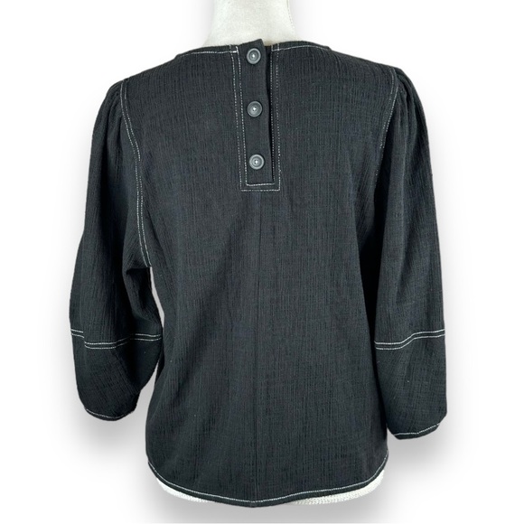 Anthropologie Current Air Delilah Structured Top Black White Top Stitch Boho - Picture 6 of 12